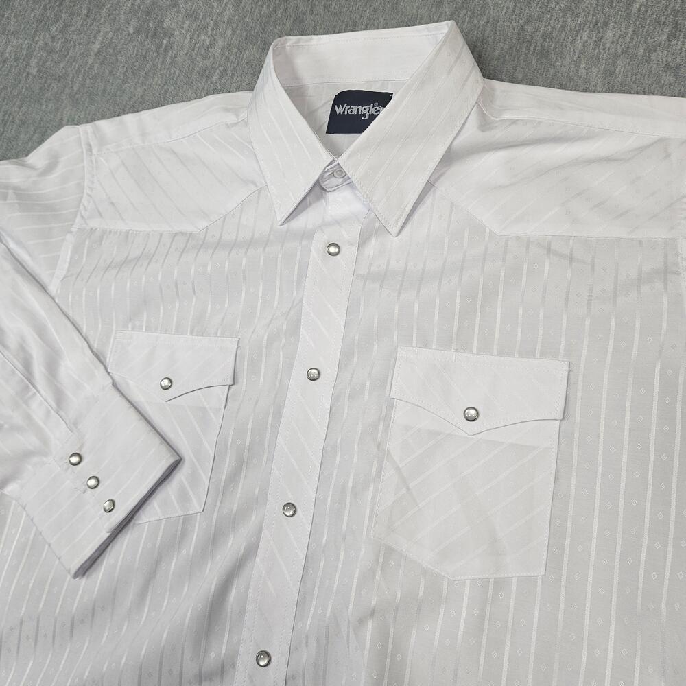 Wrangler Shirt Men 2XL White Snap Geometric Stripe Western Button Up Long Sleeve